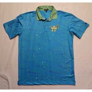 Snowman Golf Polo Shirt Mens Large Chasing That Dollar Short Sleeve Blue